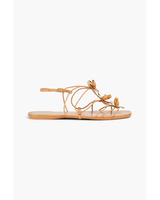 Tory Burch White Embellished Knotted Leather Slingback Sandals