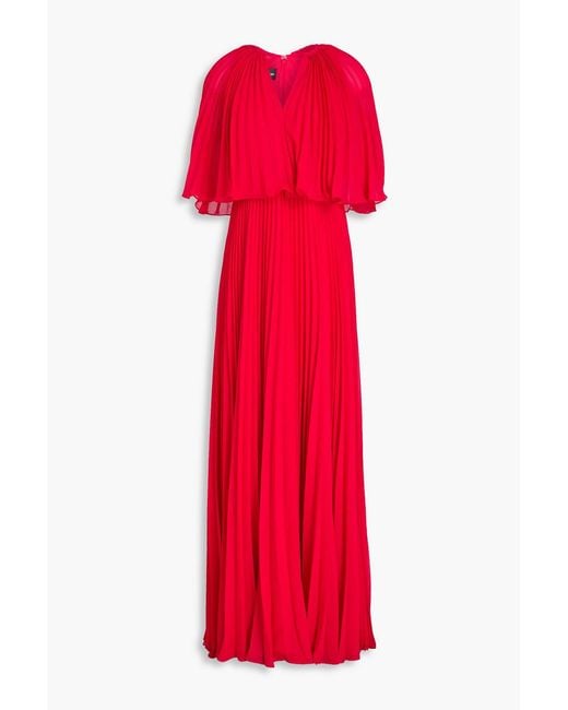 Zac Posen Red Cape-effect Pleated Chiffon Gown