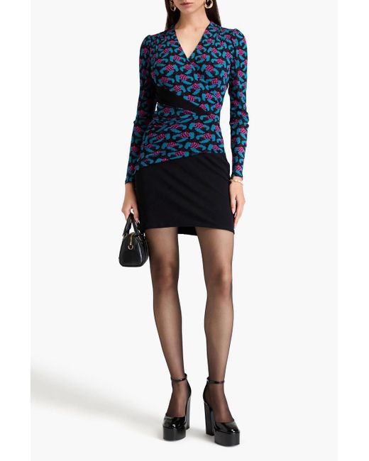 Diane von Furstenberg Blue Bedrucktes minikleid aus jersey mit einsätzen aus stretch-mesh