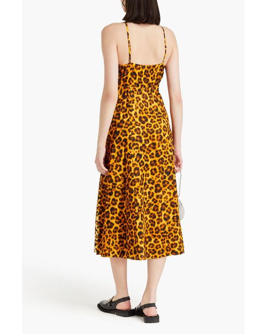 Sandro Metallic Cutout Ruched Leopard-print Satin-twill Midi Dress