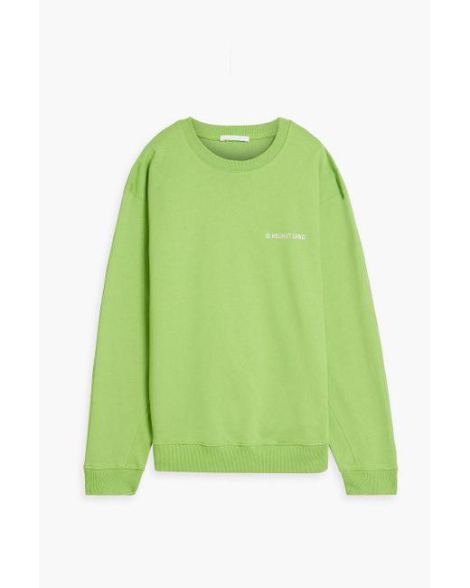Helmut Lang Green Embroidered French Cotton-blend Terry Sweatshirt