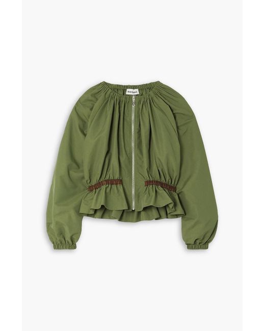 Molly Goddard Green Mabel Gathered Grosgrain-trimmed Shell Peplum Jacket