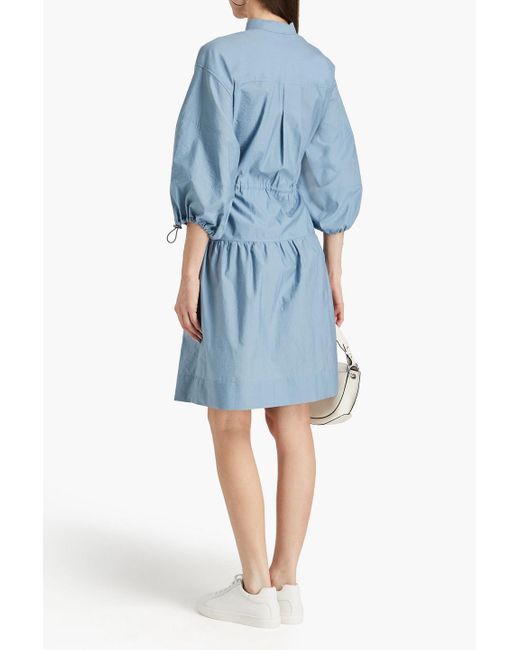 Brunello Cucinelli Blue Kleid aus einer baumwollmischung in knitteroptik mit zierperlen