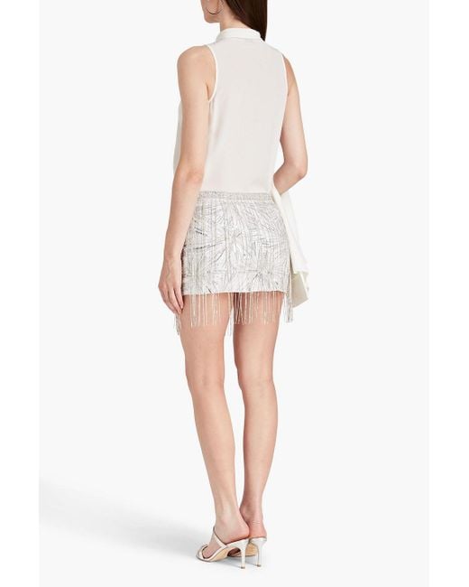 retroféte White Beatrix Fringed Embellished Crepe Mini Skirt