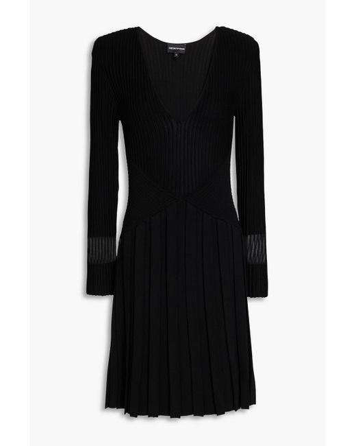 Emporio Armani Black Ribbed-knit Mini Dress
