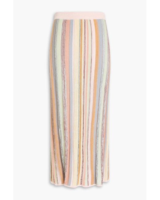 Zimmermann Natural Striped Ribbed-Knit Midi Skirt