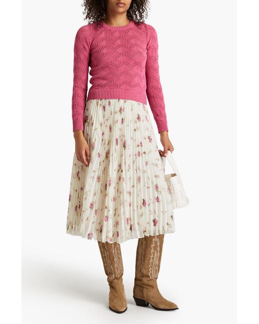 RED Valentino Natural Pleated Floral-print Georgette Midi Skirt