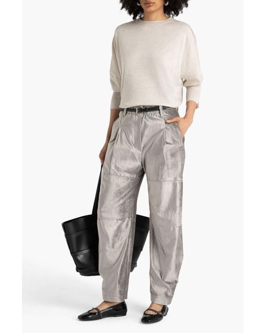 Brunello Cucinelli Natural Cotton-Blend Velvet Tapered Pants