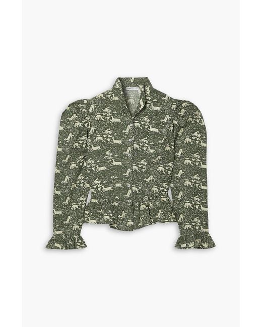 BATSHEVA Green Laura ashley grace bluse aus baumwollpopeline mit rüschen