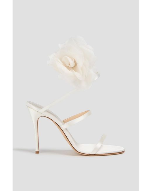Magda Butrym White Floral-Appliquéd Satin Sandals