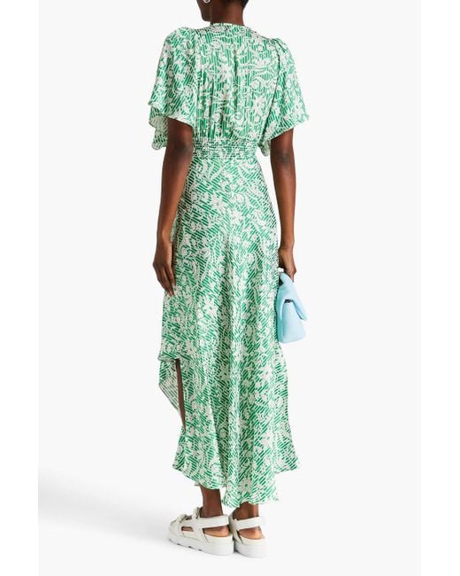 Maje Green Floral-print Burnout Satin Midi Dress