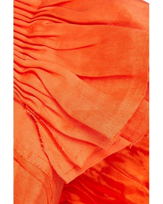 Aje. Orange Imagine Cropped Ruffled Linen-blend Top