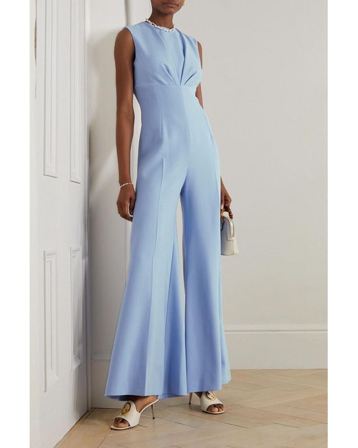Emilia Wickstead Blue Whitney Gathered Wool-crepe Jumpsuit
