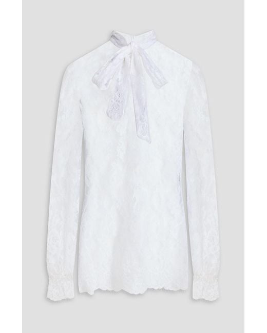 Dolce & Gabbana White Pussy-Bow Cotton-Blend Lace Blouse