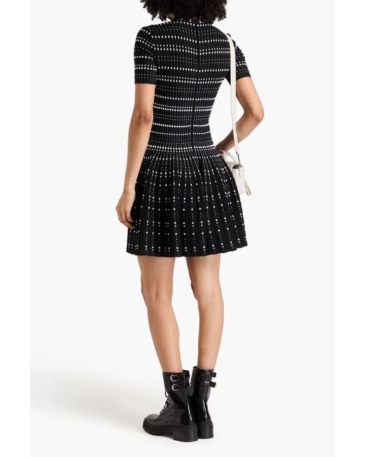 Alexander McQueen Black Minikleid aus bouclé-strick aus einer baumwollmischung mit print