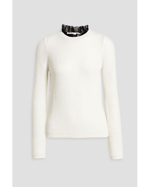 RED Valentino White Point D'esprit-trimmed Ribbed Wool Sweater