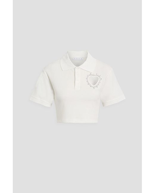 Area White Cropped Embellished Cotton-Piqué Polo Shirt