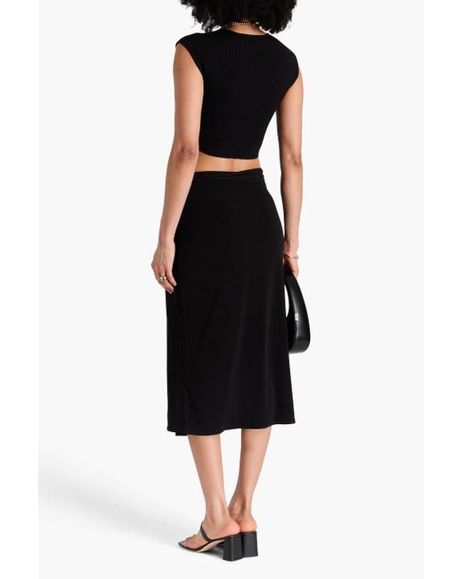 Vince Black Wrap-Effect Stretch-Jersey Midi Skirt