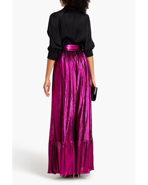 retroféte Purple Gathered Metallic Jersey Maxi Skirt