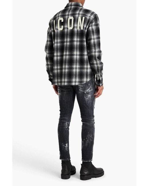 DSquared² Black Checked Wool-Blend Flannel Shirt for men