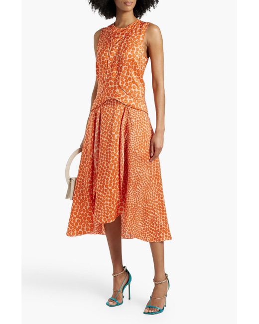 Stella McCartney Orange Floral-print Silk-satin Midi Dress