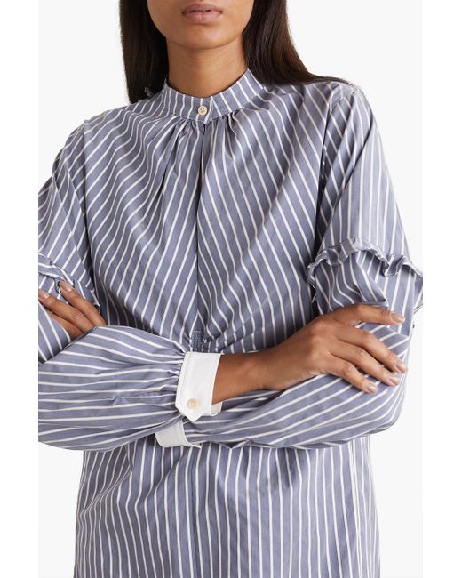 Wales Bonner Blue Sonny Convertible Ruched Striped Cotton-blend Poplin Dress