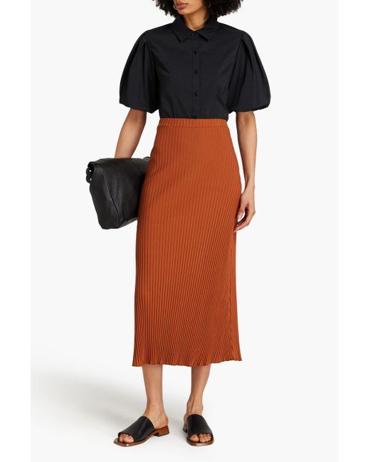 Mother Of Pearl Orange Ribbed Cotton-blend Jersey Midi Skirt