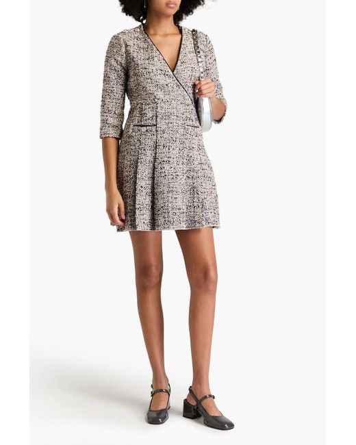 Maje Pink Pleated Metallic Bouclé-tweed Mini Dress