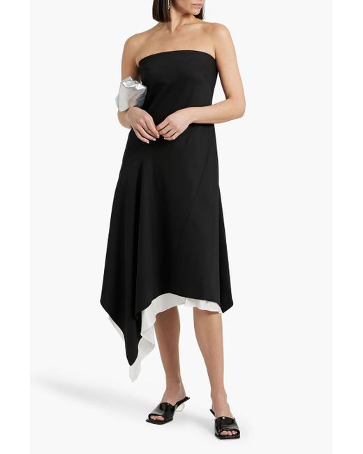 Helmut Lang Black Asymmetric Layered Wool Midi Dress