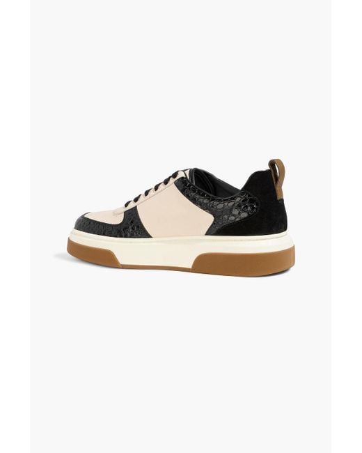 Ferragamo Black Cassina Smooth And Croc-Effect Leather Sneakers for men