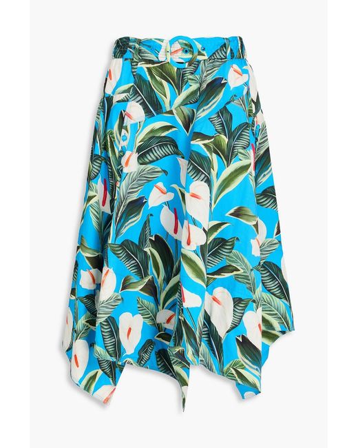 Farm Rio Blue Floral-print Cotton Midi Skirt