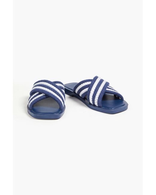 Emporio Armani Blue Striped Woven Slides