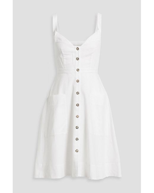 Saloni White Fara Cotton And Linen-blend Dress