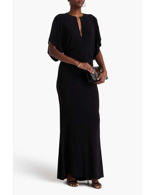 Norma Kamali Black Obie Gathered Stretch-Jersey Gown