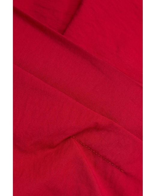 Brunello Cucinelli Red Cropped Bead-Embellished Cotton-Blend Wrap Top