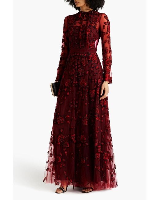 Valentino Garavani Red Bead-embellished Tulle Gown