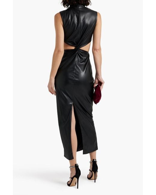 Ronny Kobo Black Grint Cutout Knotted Faux Leather Midi Dress