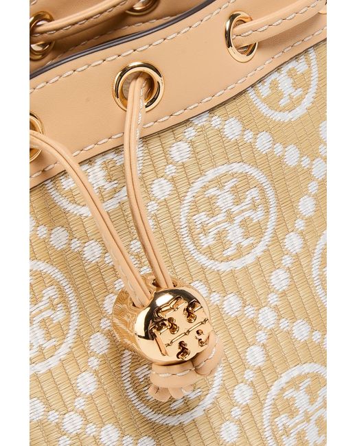 Tory Burch Natural T Monogram Faux Raffia-jacquard Bucket Bag