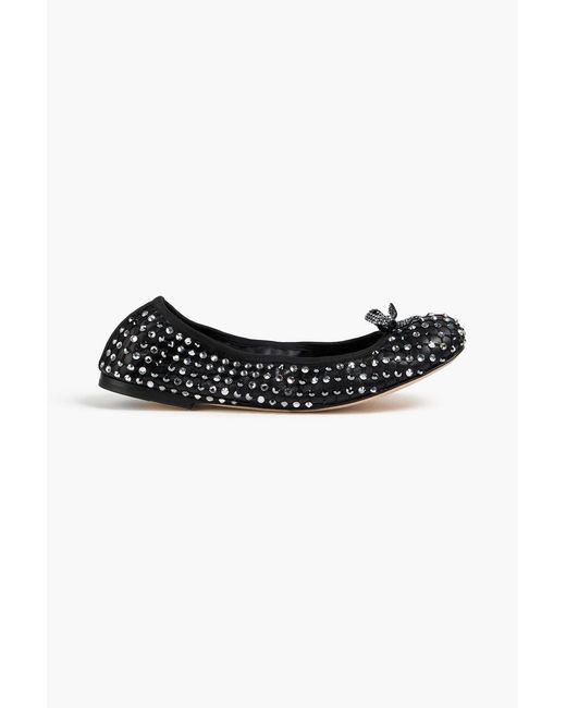 Rene Caovilla Black Galaxia Crystal-Embellished Leather Ballet Flats