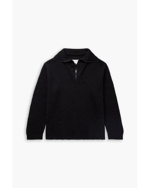 Maison Margiela Black Ribbed Linen And Wool-Blend Half-Zip Sweater for men