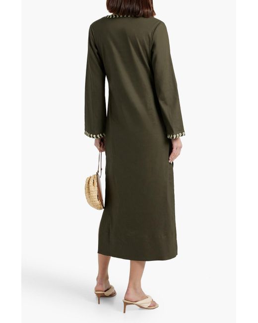Jonathan Simkhai Green Midikleid aus einer leinenmischung mit verzierung