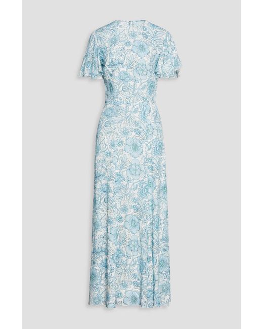The Vampire's Wife Blue Floral-print Crepe Maxi Dress