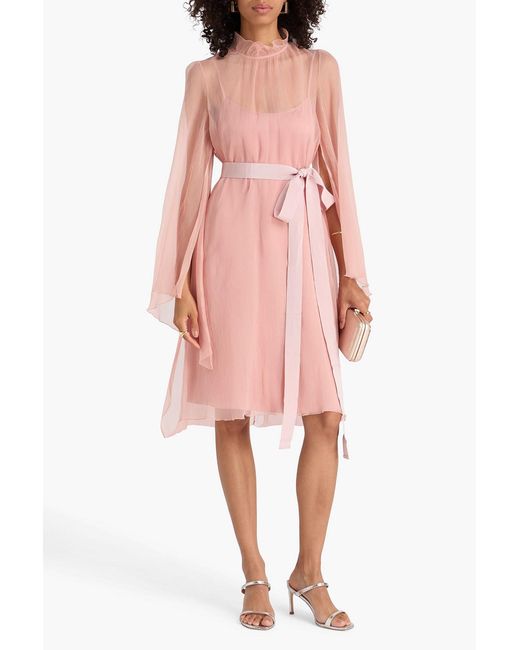Max Mara Pink Alma Belted Draped Silk-crepon Dress