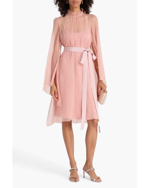Max Mara Pink Alma drapiertes kleid aus seidenkrepon mit gürtel