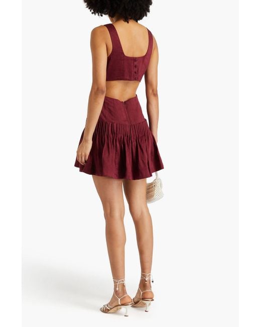 Aje. Red Audette Pleated Cutout Linen-blend Mini Dress