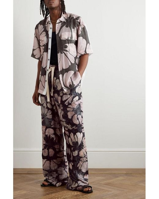 Dries Van Noten Gray Floral-Print Silk Shirt for men