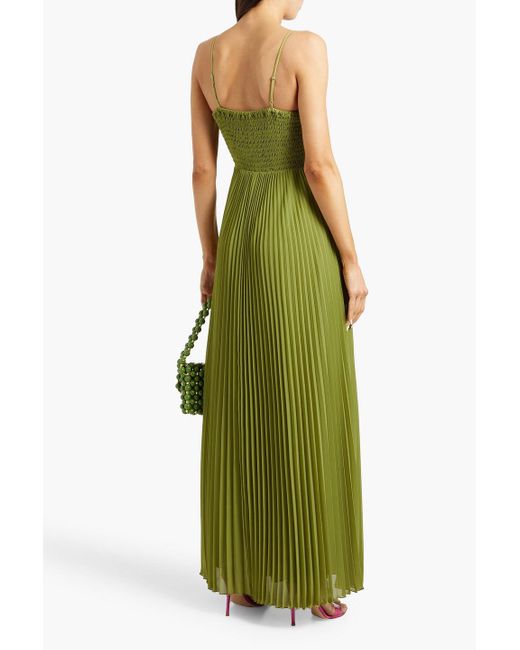 Diane von Furstenberg Green Ima Pleated Chiffon Maxi Dress