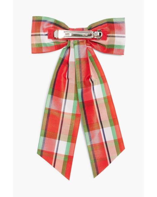Jennifer Behr Red Bonnie Checked Organza Bow Hair Clip