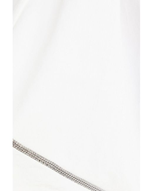Brunello Cucinelli White Cropped Bead-Embellished Cotton-Blend Wrap Blouse