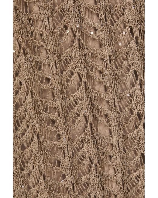 Brunello Cucinelli Natural Sequin-Embellished Open-Knit Linen-Blend Midi Dress